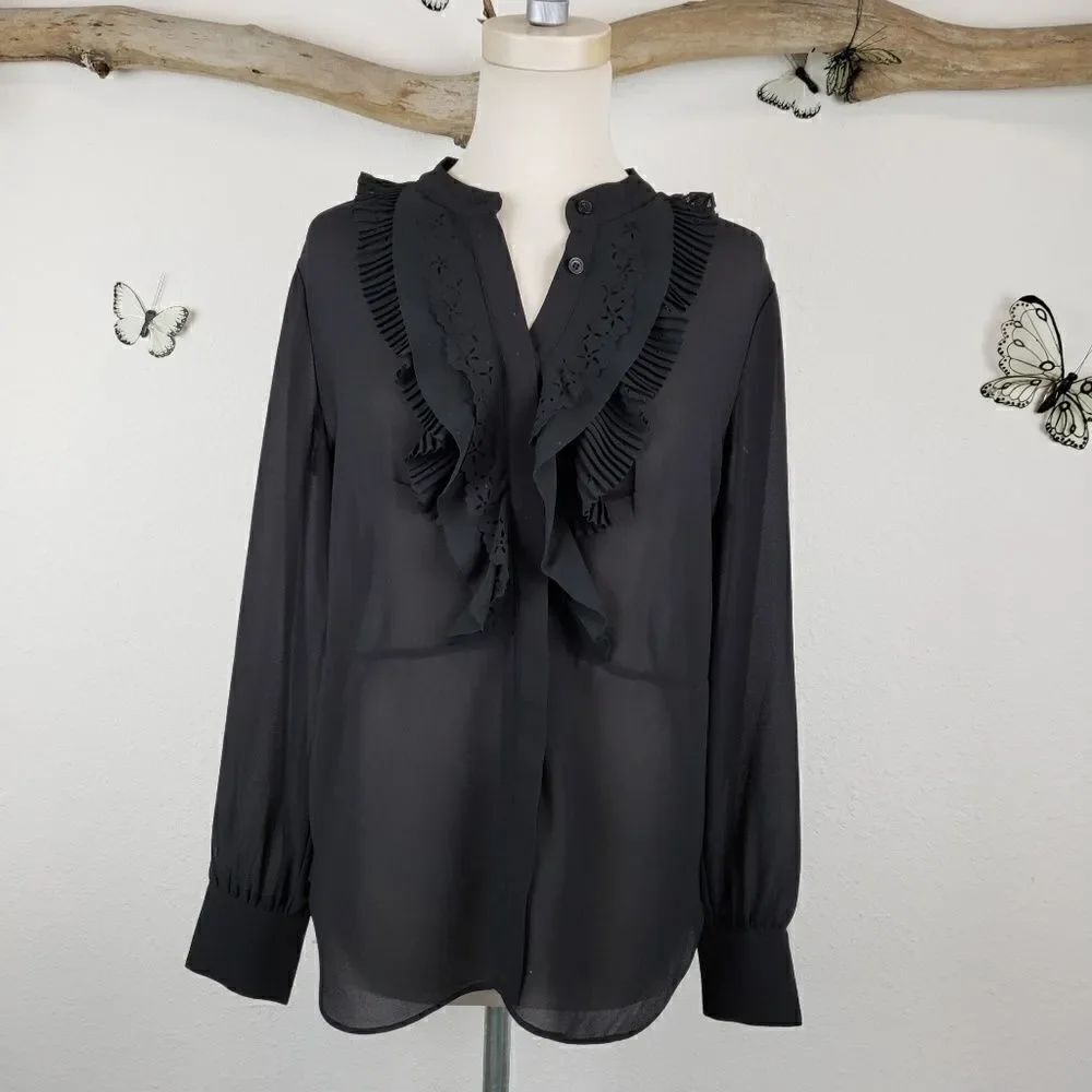 Catherine malendrino sheer ruffle front blouse